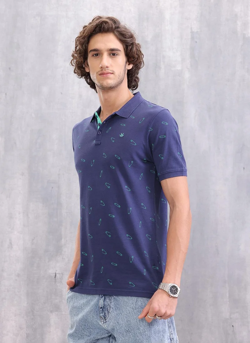 Wrogn Graphic Aop Polo T-Shirt | Navy